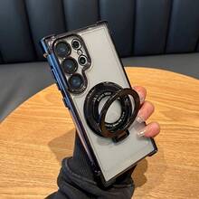 Magnetic Plated Holder + Phone Case For  Galaxy S25/S24/S23/S22/S21/Ultra/Plus/FE +/ Phone 16/15/14/13/Pro Max 16 12 11Plus, Drop Resistant Shock Plated Frame Protective Case - 藍色 - 查看 4