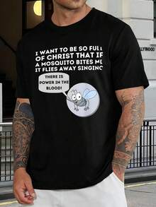 Camiseta cristiana divertida | Quiero estar tan lleno de Cristo - Camiseta gráfica de picadura de mosquito | Poder religioso en la sangre | Cuello redondo informal de manga corta para la iglesia, estudio bíblico, uso diario - Negro, tallas para jóvenes - Negro - Ver 1