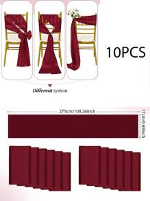 10 pièces Chemin de table en satin, 30*275cm/17*275cm, lisse, couleur bordeaux unie, convient pour les mariages, anniversaires, dîners, cérémonies de remise des diplômes et autres événements. Peut également être noué en nœuds pour la décoration des chaises.