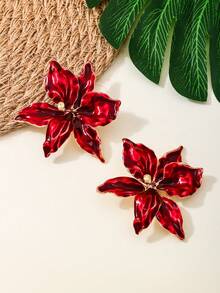 复古法式宫廷风花卉耳环（无礼盒） - 紅色 - 查看 3