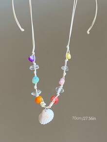 1 件贝壳、海星、花卉串珠吊坠项链，多色编织贝壳和人造珍珠，天然石，女士夏季海滩度假