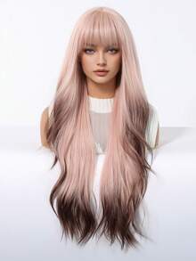 Parrucca lunga riccio da 28 pollici, colore rosa, marrone, rame, rosso rame per donna, parrucca soffice con frangia, parrucca sintetica per feste e uso quotidiano