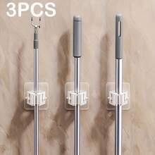 3-Piece Adjustable Wall-Mounted Mop And Broom Holder, No Drilling Required Plastic Storage Rack With Secure Clamping Mechanism, Space-Saving Design For Bathroom, Bedroom, Garden, And Dorm Organization, Durable And Modern Cleaning Tool Storage Solution, Broom Holder Wall-Mounted - 3件套 - 查看 4