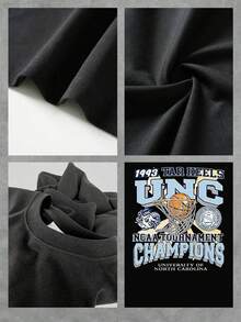 Camiseta de cuello redondo de manga corta casual para hombre, 1 pieza, 100% algodón de 220g, impresión digital por ambos lados con diseño temático de baloncesto "Campeones del torneo de la NCAA de 1993 Tar Heels UNC" - Negro - Ver 4