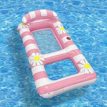 1pc Double Inflatable Float Bed With Backrest & Mesh, Daisy Flower Print Design, Inflatable Pool Float, Suitable For Summer Beach Vacation And Pool Party - Double Hole Daisy Lounger - View 8