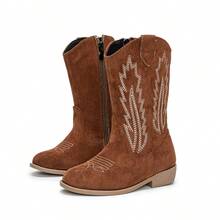 Music Festival Fashion Durable Embroidered Western Cowboy Boots, Children Size - Brown - View 1