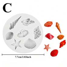 1pc Marine Theme Silicone Mold 3D Seashell Conch Starfish Coral Fondant Mold For DIY Pudding Chocolate Candy Desserts Gummy Cupcake Handmade Soap Ice Cube Ice Cream Cake Decorating Supplies Baking Supplies Kitchen Items
