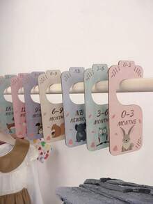 8PCS Wooden Baby Closet Dividers Double-Sided Baby Clothes Organizer From Newborn To Toddlers Kid Wardrobe Size Divide Hangers For Girls Boys Cute Animal Prints Rabbit Elephant Nursery Decor For Baby Room - Multicolor - View 5