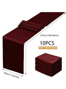 10 pièces Chemin de table en satin, 30*275cm/17*275cm, lisse, couleur bordeaux unie, convient pour les mariages, anniversaires, dîners, cérémonies de remise des diplômes et autres événements. Peut également être noué en nœuds pour la décoration des chaises.