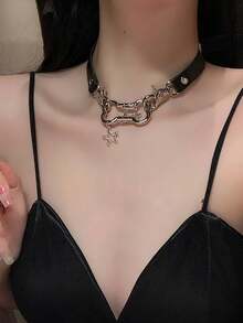 Vòng cổ xương sao năm cánh Y2k Hot Girl, Phụ kiện cổ choker, Vòng cổ chó con phong cách Punk Gothic, Dây chuyền xương quai xanh nữ - Nhiều màu - Xem 1