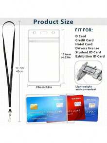 600 Pieces Badge Holders And Lanyards Bulk, 300 Pieces Clear Plastic Vertical Name Tags Badge ID Card Holders And 300 Pieces Flat Neck Lanyards With Metal Swivel J Hook Clip (Black) - 黑色 - 查看 3