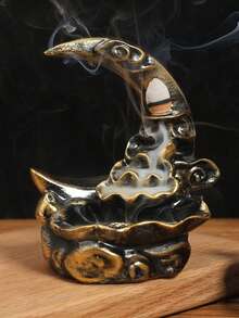 1pc, Moon Backflow Incense Holder,Waterfall Incense Burner,Resin Hand-Made Incense Fountain Burner With Backflow Incense Cones, Aromatherapy Home Decoration Yoga, Aromatherapy Home Decoration Gifts Birthday Graduation E-I-D - Black - View 11