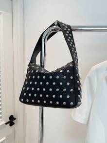 European Style Niche Design Armpit Bag, 2025 New Rivet Large Capacity Shoulder Bag - Black - View 11