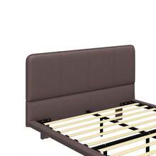 MERAX Floating Bed Frame With LED Light, Modern PU Leather Platform Bed, No Boxing Spring Needed, Assemble Easily, Queen Size-Coffee - Queen Size-Coffee - View 10