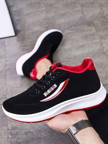 Negro y rojo low-top cordones de los hombres zapatos deportivos casuales, antideslizante resistente al desgaste zapatos de los hombres de tenis, de moda y versátil zapatos de tabla de correr los zapatos, adecuados para todos los días, deportes al aire libre, fútbol, baloncesto, turismo - Negro Rojo - Ver 2