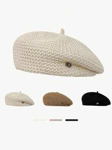 1 件女式格纹贝雷帽，保暖防风耳罩，可爱卡通正面休闲优雅复古街头时尚百搭便帽，适合户外、滑雪、骑自行车、旅行、派对、秋冬季日常穿着