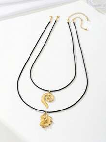 Colar de concha dupla camada com corrente de metal, 2 peças, moda praia e resort, perfeito para festas e presentes