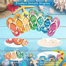 1 Stück Sommerschuhe Hängeschild Form Willkommen Hallo Flip Flop Holztür Schild Rustikales Wandschild Garten Innendekoration Außendekoration