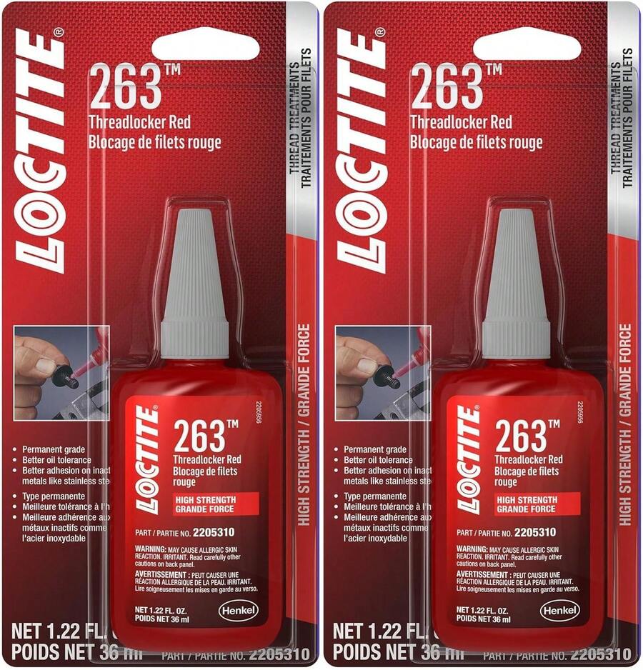 LOCTITE 263 Fijador de roscas rojo automotriz - Fijador de alta resistencia, aplicaciones de uso general, resistente al aceite, fluorescente - 6 ml, 1 paquete - 36 ml - Ver 1