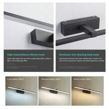 1pc LED Rechargeable Wall Light, 5V2A USB Plug, Remote Control, Black 40/60cm Length Mirror Lamp, Tricolor Dimmable,Timing Funtion For Bathroom Living Room Bedroom Dresser