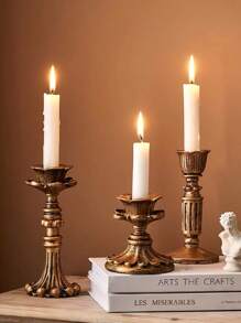 1PC French Classical Aromatherapy Candle Retro Resin Imitation Copper Candlestick Base - Suitable For Living Room, Bedroom, Desktop, Dining Table, Office, TV Cabinet, Shelf, Best Gift For Housewarming