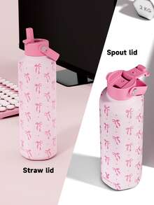 24oz Insulated Water Bottle With Dual Straw Lid, 24 Hours Cold Retention, Leak-Proof, Stainless Steel Vacuum Insulated Coffee Tumbler, Travel Mug, Double Wall Stainless Steel Sports Water Bottle, Suitable For Sports, Gym, Travel And School - Pink - View 7