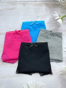 4pcs Lace Trim Hollow Out Plus Size Breathable Briefs For Women, Suitable For Mothers, Wives, Female Friends - Multicolor - View 4