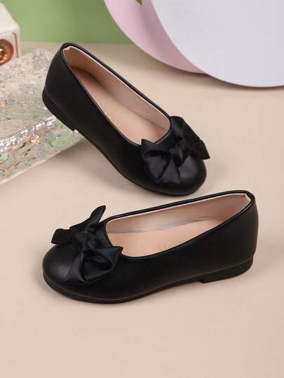 Flickor Barn Formella Skor, Barnskor, Rosettdesign, Platta Bekväma Svarta Läderskor, Lämpliga För Vardag, Skola, Bröllop