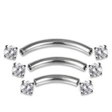 Set de 3 piezas de joyas para perforaciones de ceja, cartílago, labio y daith, de acero quirúrgico en formas de barras curvadas de 6mm, 8mm y 10mm, calibre 16G, para mujeres y hombres