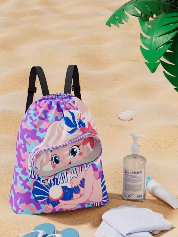 1pc Swimming Bag, Wet & Dry Separation Waterproof Storage Bag - Unisex Sports Cartoon Beach Backpack