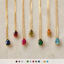 18K Gold Plated Pear-Shaped Zirconia Stainless Steel December Birthstone Necklace, Christmas, Birthday, Valentine's Day Gift