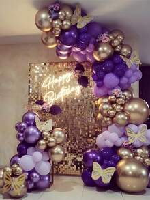 Purple Balloon Garland Kit Dark And Gold Arch Lavender Light Decoration For Princess Party Birthday