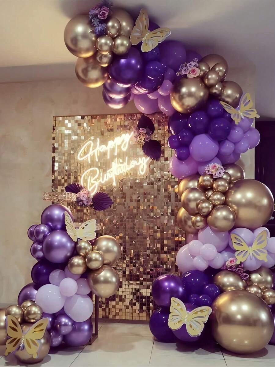 Purple Balloon Garland Kit Dark And Gold Arch Lavender Light Decoration For Princess Party Birthday