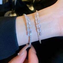 1pc Luxurious Zirconia Circle Open Bangle Bracelet, Geometric Design, Fashion Accessory For Daily Casual Wear, Elegant Gift For Mom, Valentine's Day, Holiday Party