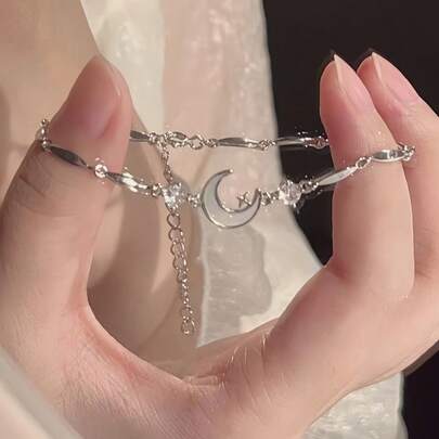 1 pièce Bracelet élégant avec cristaux, étoiles et lune, convient pour le port quotidien des femmes, les festivals et les fêtes