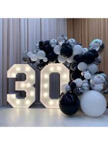 1Pc 73cm/28.7inch Light Up Digital Marquee Frame White Lights KT Board Number 0-9 Plug-In KT Board Party Decorative Light Birthday Party Anniversary Decoration - Cool White Light