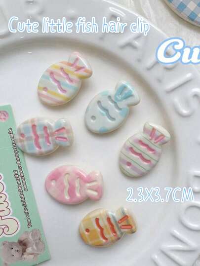 6 pezzi Fermagli per capelli a forma di pesciolino angelico in colori crema e caramella, graziosi fermagli a onda per frangia in stile Y2K, accessori versatili per la scuola