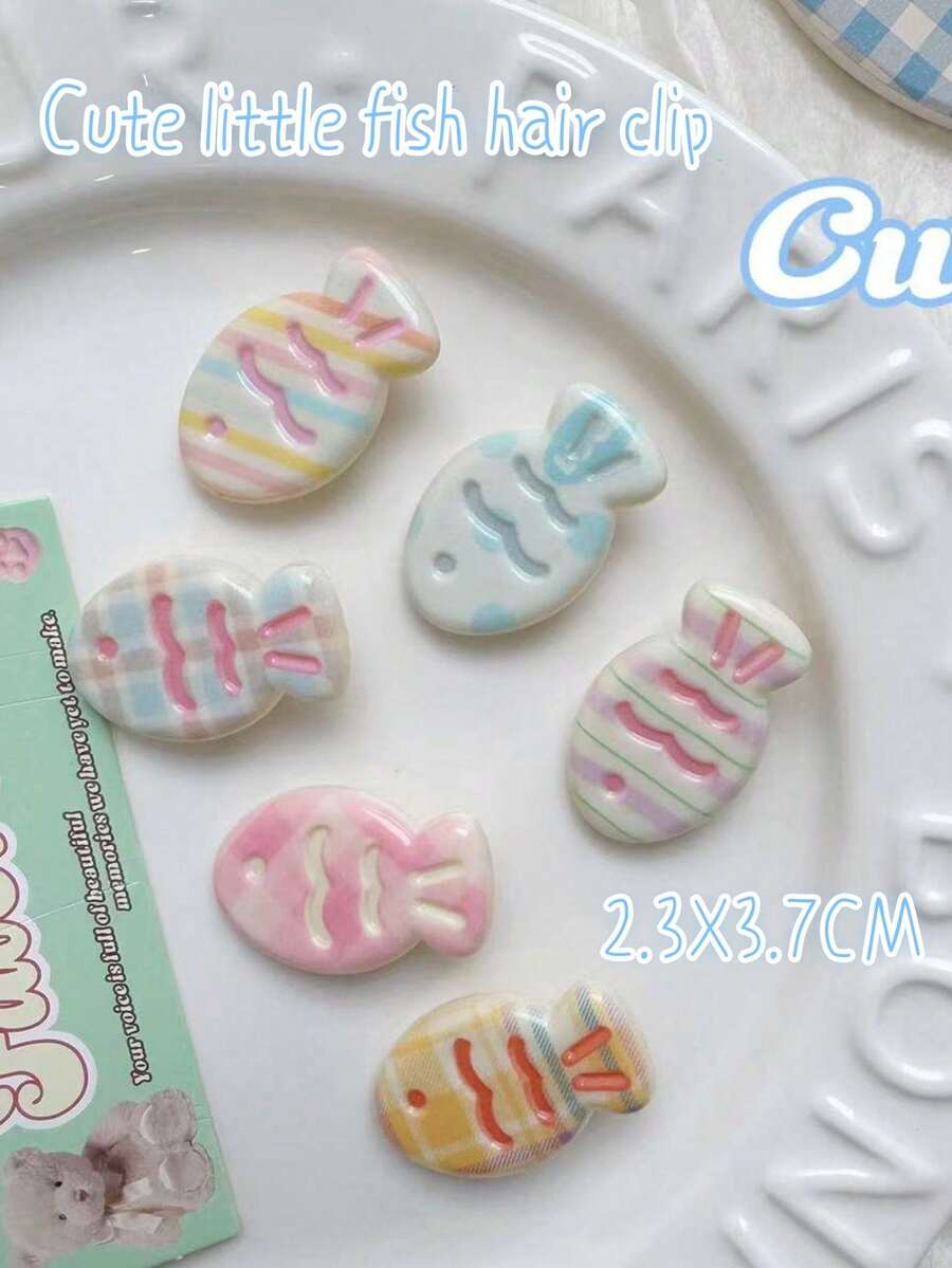 6pcs Cute Cream & Candy Color Angel Fish Barrettes, Cartoon Sweet Y2K Bangs Clips, Versatile Wave Little Fish Hair Clips, Macaron, School Stuff, Hair Accessories, Head Accessories, Hair Accessories For Women - Multicolor - View 1