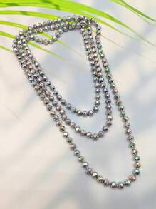 1pc 1.5m Long Crystal Beads Knotted Multi-Layer Simple Daily Wear Necklace For Women