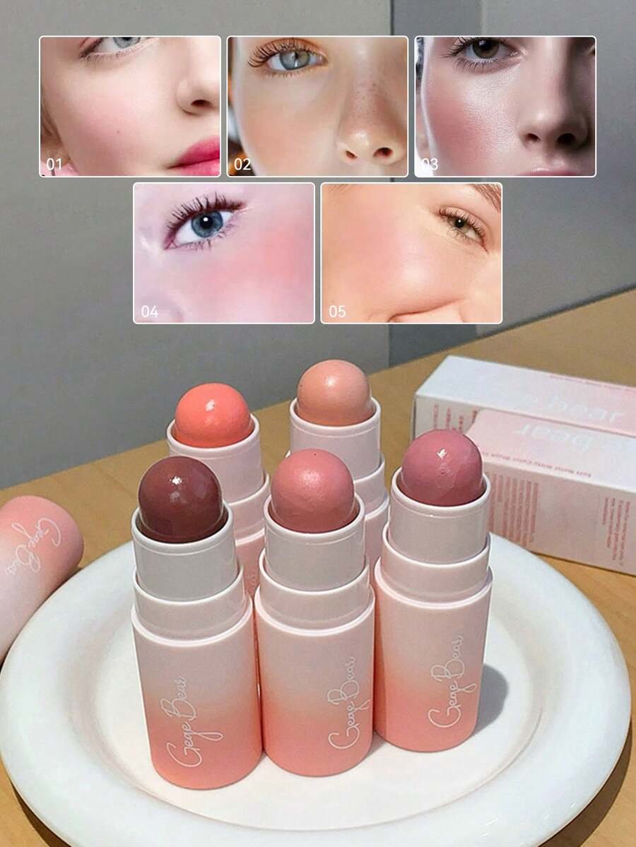 低饱和度哑光腮红棒 - 天然腮红膏状腮红，适合日常妆容，情人节礼物 - 彩色 - 查看 1