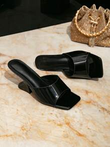 Women's Minimalist Design Elegant Fashion Glossy Strap Versatile High Heeled Mule Sandals