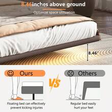 MERAX Floating Bed Frame With LED Light, Modern PU Leather Platform Bed, No Boxing Spring Needed, Assemble Easily,Full Size-Coffee - 全尺寸咖啡 - 查看 4