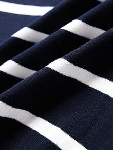 ALTZTAR 男士休闲简约条纹针织短袖毛衣 - 藏蓝色 - 查看 6