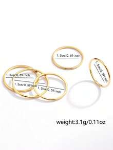 Nooxian Bộ 5 chiếc nhẫn xếp chồng bằng thép không gỉ vàng tối giản cỡ 5 dành cho nữ - Vàng - Xem 6