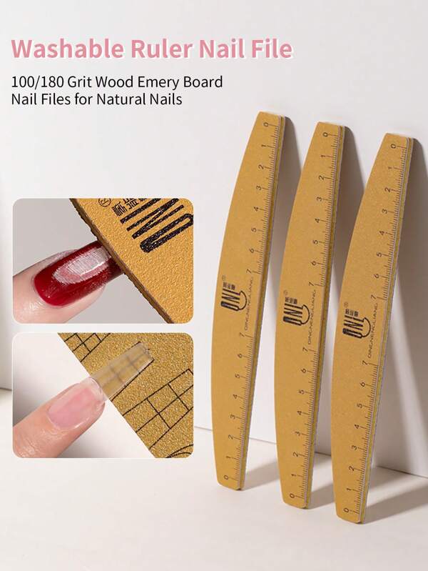 RS NAIL Limapias de uñas RSNAIL con grano 100/180, lavable, resistente al desgaste, doble cara con escala de regla y plantillas para dar forma a las uñas. Limas de uñas y archivos de pulido adecuados para principiantes en arte de uñas y salones de manicura