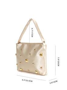 Plain Elegant Fashion Minimalist Satin Pearl Magnetic Triangular Handbag, For Parties, Weddings, Galas, Gatherings - Champagne - View 2