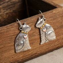 1 paire de boucles d'oreilles style bohème design animal chat rétro, accessoire de bijouterie cadeau pour femmes, convient pour le port quotidien et les occasions
