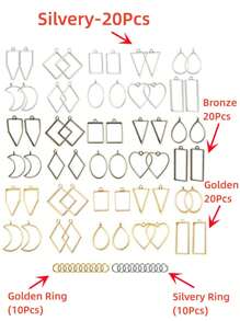 Kit de 10 piezas / 80 piezas de aros abiertos para resina epoxi UV, marcos huecos colgantes, moldes de joyería de aleación para fundir resina, surtido de encantos de marco geométrico para hacer collares y pendientes, suministros para pequeños negocios