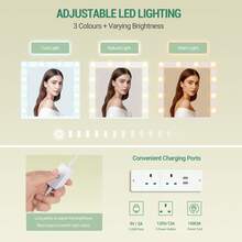 Hzuaneri Dressing Table With Mirror, Vanity Table With Adjustable Brightness, Power Strip, 4 Drawers And 2 Open Cabinets, 5 Jewelry Hooks, Open Compartments, White - White - View 5