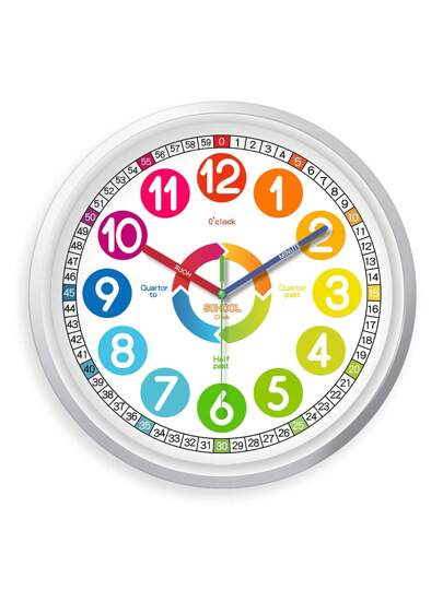 An 10 Inch Teaching Klok Battery Powered, 12 Hour Large Number Learning Telling Time, Multiple Partitions Easy To Learn Silent Clock, Living Room, Bedroom, Children's Playground, Classroom ation, Holiday (No Battery) Wand Bedroom Dormitory Back School Surprise Home Supplies